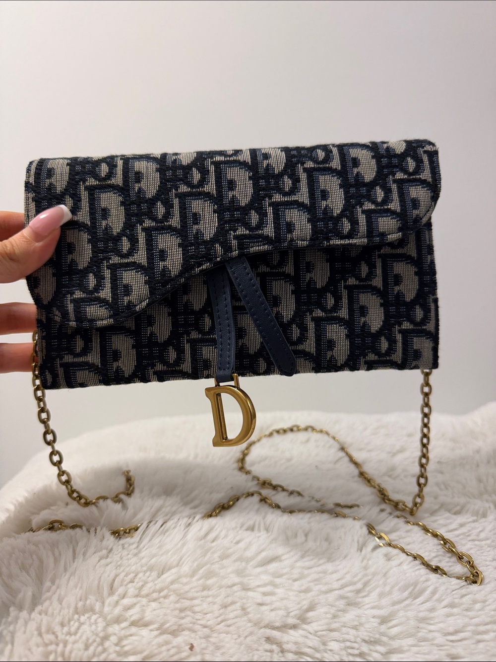 Dior Navy and Cream Monogram Crossbody with Gold D Charm
